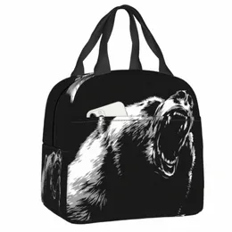 Angry Bear Lunch Bag For School Office Portable Food Thermal Cooler Isolated Lunch Box Women Children Tygväskor 40yf#