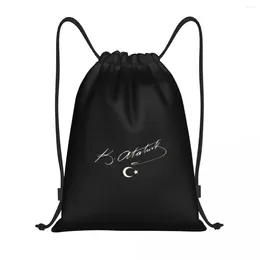 Borse per la spesa Ataturk Signature Gift Zaino con coulisse Donna Uomo Palestra Sport Sackpack Pieghevole Turchia Borsa turca Sacco