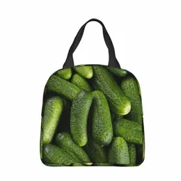 Zielona kiełbasa marynowana ogórek izolowana torba na lunch przenośna chłodnica wielokrotnego użytku torba na lunch college college na zewnątrz dziewczyna e6lc#