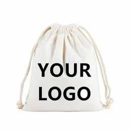 wholesale 100pcs/lot Custom Logo Printed Natural Cott Drawstring Pouch Gift Package Bags Persalize Texts Plain Storage Pouch N51L#