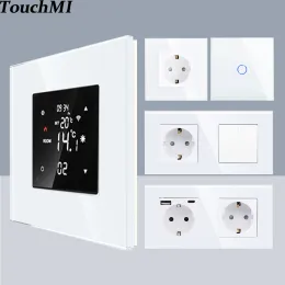 Tuya WiFi Smart Thermostat Electric Heat Water Gas Boiler Temperatur Remote Controller med Touch Switch/Wall USB Socket