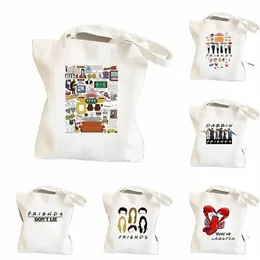 amici Tv Show Shopper Borse per le donne Casual Street Style Shop Bag con manico Harajuku Friends Canvas Tote Bag K0w7 #