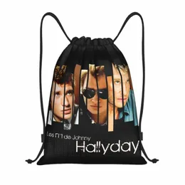 Francês Rock Johnny Hallyday Cordão Mochila Mulheres Homens Esporte Ginásio Sackpack Portátil Music Singer Training Bag Sack t4Fe #