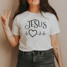 Jesus ist ein liberaler Brief gedruckter Lady T -Shirt christlicher Glaube Tops beten Tees religiöse Taufe Heilige Gott Hemd Camisetas de Mujer