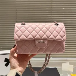 23 cm Trend podwójna klapa damska torba crossbody złota srebrna skórzana skórzana krat Diamond Luksusowy torebka Street Street Casual Bag