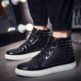 Sapatos Coslony High Top Sneakers Men Fashion Golden Shoes Zipper Slipon Sneaker Sneaker Black Designer Casual Sneakers Man 2022