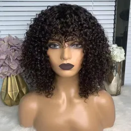 Jerry Curly Bob Wigh Short Pixie Cut Human Hair Wigs Bangs Brazilian Remy Hair Full Machine Made Wigs