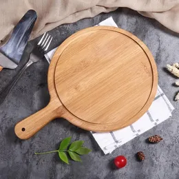 耐久性のある丸い木製ピザパドルサービングボードメイキングピールカッティングトレイ4サイズキッチン製品実用的なキッチンツールアクセサリー