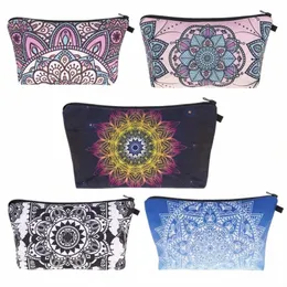 3D Mandala Fr Modello Donne Cosmetici Borse Borsa per il trucco Fi Geometria floreale Stampata Borsa per il trucco Ragazze Borsa da toilette G5NR #