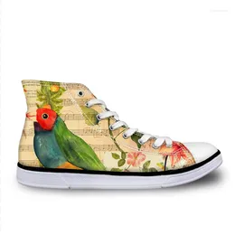 Повседневная обувь, милые женские классические парусиновые туфли с принтом попугая и цветочным узором, высокие вулканизированные кроссовки на заказ