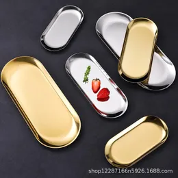 Stainless Steel European Jewelry Storage Tray Metal Cosmetic Storage Oval Cake Fruit Dessert Tray Snack Plate Kitchen Organizer