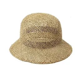 Ręcznie tkane tkankę morską w kształcie kopuły Trybet Hat Outdoor Travel Sunshade Ladies Słowika Rybak Hollow Bucket Hat na lato 240325