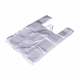 100pcs Transparent Plastic Bags Shop Bag Supermarket Bags With Handle Food Packaging 20*30cm v7J0#