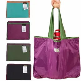 Borsa con coulisse riutilizzabile di grande capacità Borsa della spesa pieghevole in Nyl Negozio pieghevole Borsa da spiaggia in poliestere grande ecologica Totes h418 #