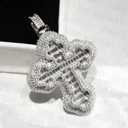 Designer heißer Verkauf Hip Hop Weihnachtsgeschenk Hiphop Iced Out Baguette Runde VVS Moissanit Kreuz Anhänger und Kette Halskette für Männer Schmuck