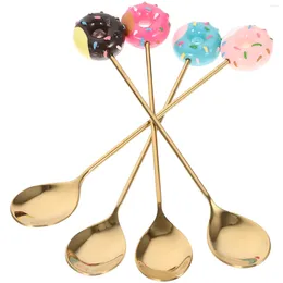 Spoons 4 Pcs Chocolate Stainless Steel Spoon Donut Macaron Dessert Kids Set 4pcs Child Coffee Resin Portable Cake