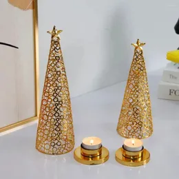 Candele Candele Iron Metal Christmas Tree Candlestick Style European Hollow Tealight Holight Desktop oro