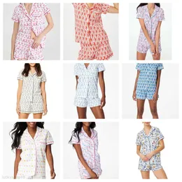 Kvinnor söta rullkanin pyjamas y2k apa prefabricerat tryck 2-del pyjama set kort ärmskjorta pj shorts casual wear ju8