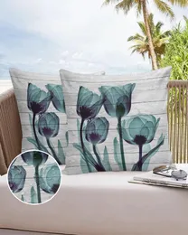 Federa per cuscino verde acqua fiori tulipano pannello in legno federa impermeabile divano per la casa ufficio copricuscino per auto decorazione