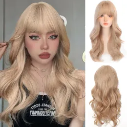 Wigs HOUYAN synthesis Long wavy curly blonde wig female Liu Hai Lolita Cosplay wig Heat resistant synthetic hair wig