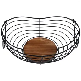 Servis uppsättningar av järnfruktkorg Trådhållare Metal Bailing Tray Holding Bread Storage Wood Baskets Dekorativa för köksbänkskiva