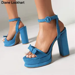 Kleid Schuhe Frau Sandalen Plattform Ankle Strap High Heels Damen Flock Chunky Ferse Weibliche 2024 Sommer Drop Alias De Mujer