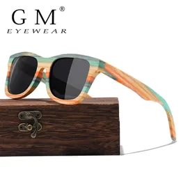 GM Fashion Skatoboard Wood Bamboo نظارات شمسية مستقطبة للنساء مصمم العلامة التجارية Wooden Sun Glasses UV400 240327