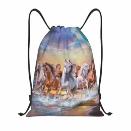 Personalizado clássico cavalo correndo pintura drawstring saco mulheres homens leve esportes ginásio mochila de armazenamento w0nZ #