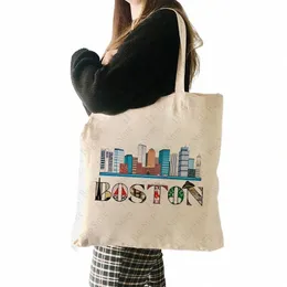 Bost City Tote Bag para mulheres Bost Souvenir Gift Bost State Gift Retro Shop Bags Mulheres Bolsa de ombro de lona e4dA #