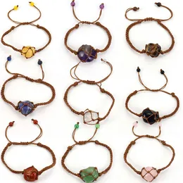 Tiktok Live Handwoven Brown Jade Thread Crystal Amethyst Stone Mesh Bag Bracelet Adjustabl Bracelets and Bangle Set for Women Charms