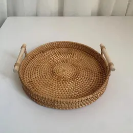 Bottiglie portaoggetti, vassoio da portata rotondo in rattan intrecciato a mano con manici, cestino in vimini per pane, frutta, contenitore a prova di orso