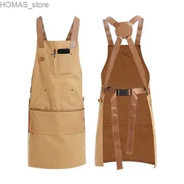 Aprons Barista Apron Kitchen Chef Baking Catering Fashion Beauty Canvas Suspenders Sculpture Artist Work Clothes Denim Men Custom Y240401