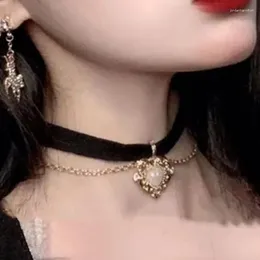 Anhänger Halsketten 2024 Vintage Schwarz Samt Choker Halskette Gothic Goldene Imitation Perle Herz Layered Für Frauen Mädchen Schmuck Geschenke