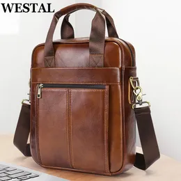 Мужские сумки на плечо WESTAL, сумка через плечо из натуральной кожи для 13,3-дюймового ноутбука, портфель, большая вместительная дорожная сумка 240322