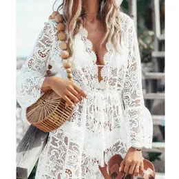 Xingqing Summer Lace Croche Dres Sexy Crochet Bikini Cover Up Floral Ladies Bathing Swimwear Beach Suit Woman Beachwear 240318