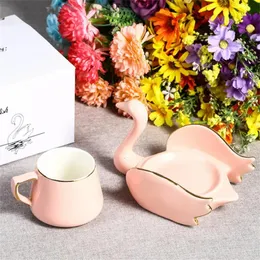 Nordic Creative Swan Coffee Cup Saucer Set With Gold Rim Small White Black Green Ceramic Cups and Saucers Lovely Presents 240328