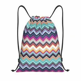 Renk Katmanları Zig Zag Drawstring Çanta Kadın Erkek Portatif Spor Spor Salonu Sackpack Bohemian Camoue Modern Mağaza Depolama Sırt Çantaları A3VW#