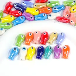 Contas de cerâmica em forma de peixe fofo para jóias que fabricam bracelete de bracelete DIY Cor de porcelana pequena porcelana Acessórios de jóias