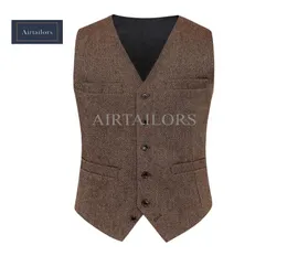 2019 Rustic Wedding Brown Wool Tweed Vest Men Style British Style Groom Sets Made Mens Suits Prom Prom Wedding Weistcoat Mens DR4021820