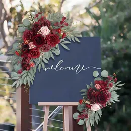 Flores decorativas 2 pçs artificial floral swag arco de casamento guirlandas para cadeira cerimônia janela recepção feriado