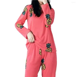 Hemkläder 1Set Sweet Women Nightclothes Stylish Two-Piece Sleepwear Lady Pyjama Set Blue Pineapple Suit Homewear