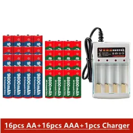 بطارية قابلة للشحن 1.5 فولت AA 9800MAH 1.5V AAA 8800MAH القلوية مع شاحن لراديو COMPOR