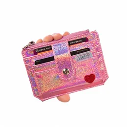 Fi Sequin Card Bag Love Embroidery Women's Zipper Buckle Zero محافظ مصغرة محفظة كريستال اللون