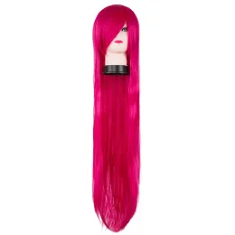 Perucas retas peruca sintética feishow resistente ao calor longo escuro rosa festa salão de beleza caixa papéis 40 polegadas/100 cm traje cosplay cabelo