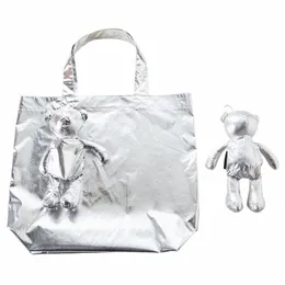 Novo Sier Bear revestimento impermeável reutilizável portátil deve bolso Shop Bag Eco-friendly Folding Handbag Grocery Fold Bag I2u1 #