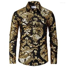 Męskie koszule luksus barokowy nadruk 3D Formalny noszenie koszulka Mężczyzn Button Wygodne długie rękawie męskie ubrania wielokolorowe Tops