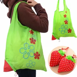 Impressão Morango Dobrável Reutilizável Shop Bag Nyl Green Grocery Bag Tote Handbag Cvenient Sacos de armazenamento de grande capacidade I8zS #