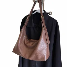 leftside Fi Women's Simple Big Leather Shoulder Bag Ladies Handbags and Purses 2023 Y2K New Retro High-capacity Hobo Bag 30fd#