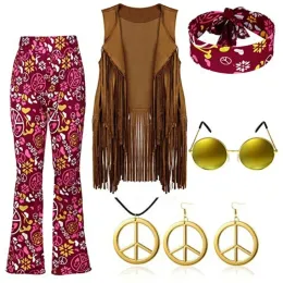 Frauen 60er 70er Jahre Hippie Disco Cosplay Kostüm Frieden Love Girls Hip Indian Tassels Hippie Weste Strickjacke Halloween Karneval Party