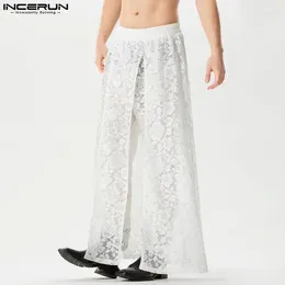 Männer Hosen INCERUN Männer Spitze Aushöhlen Transparente Elastische Taille Lose Hosen Sexy Streetwear Mode Unregelmäßige S-5XL